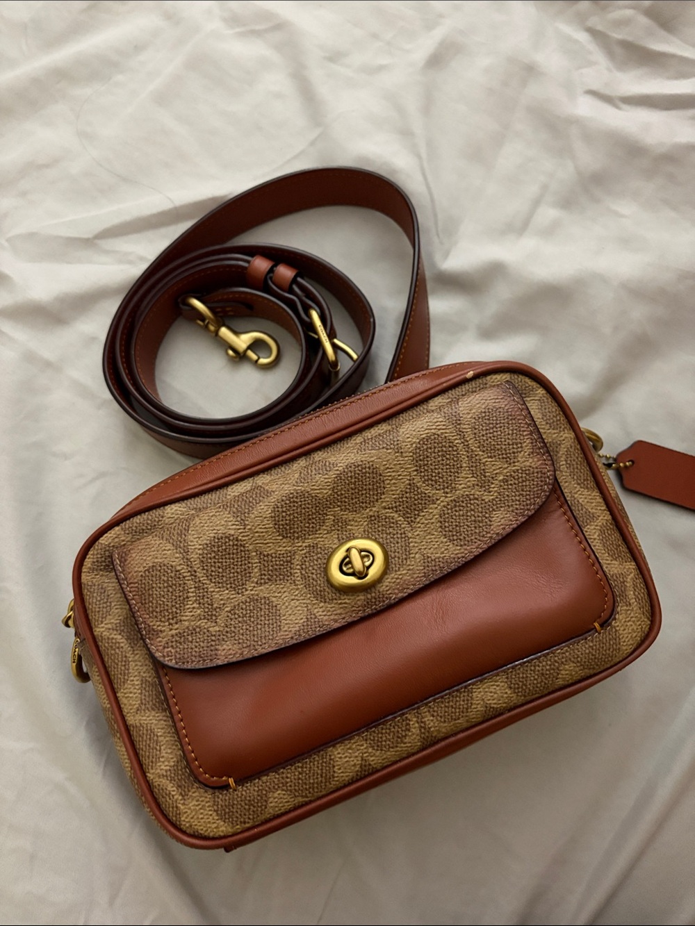 Coach Tan/Brown Signature Canvas & Leather Crossbody